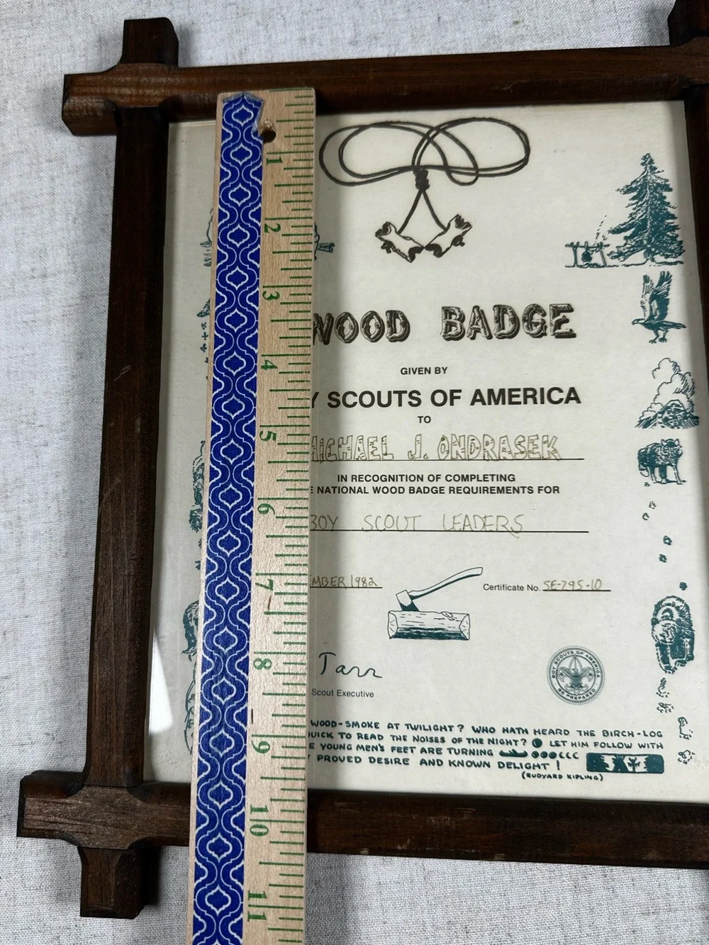 Vintage Boy Scouts of America Wood Badge Certificate Framed
